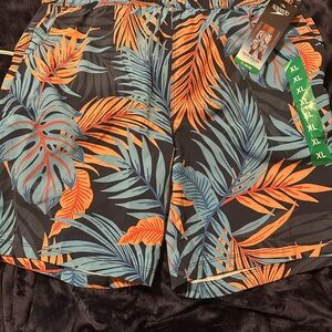 Speedo Men's Tropical Print Swim Shorts - Black and Orange